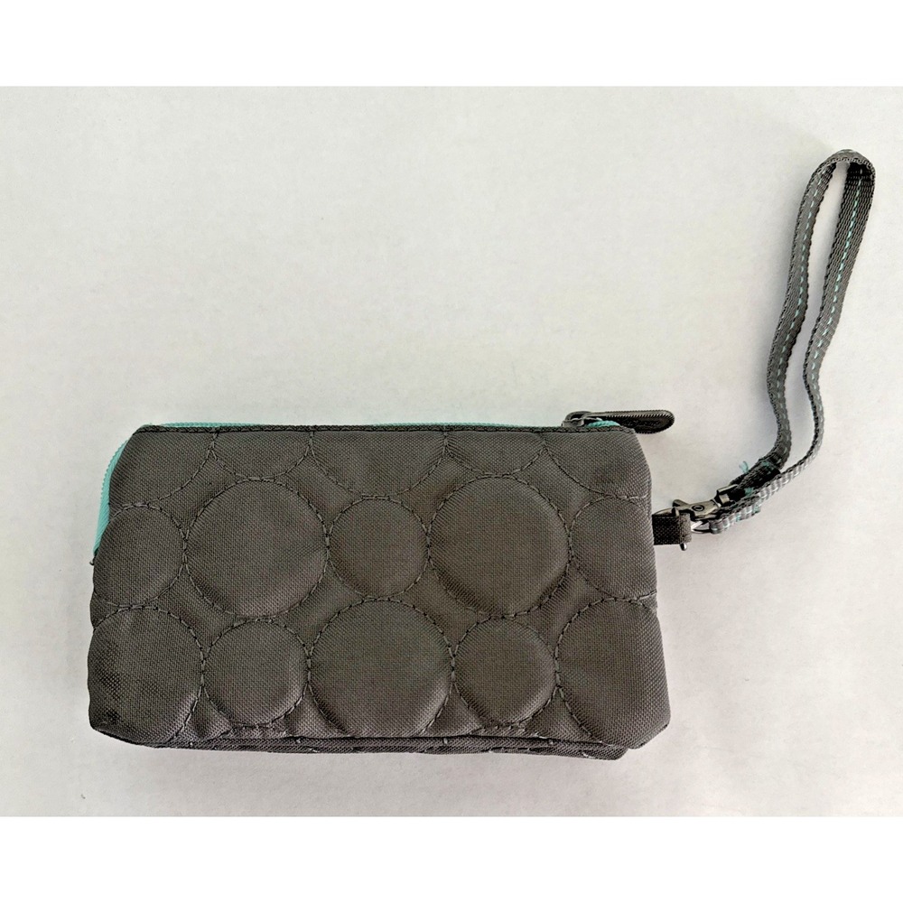 Thirty One 31 Vary You‎ Quilted Gray Aqua Wristlet Wallet With Strap